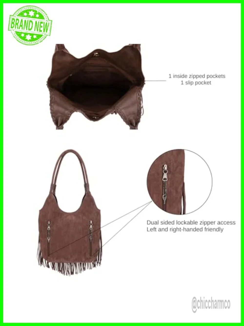 Suede Fringe Hobo Tote Bag with CCW Pocket - Tassel Shoulder Bag